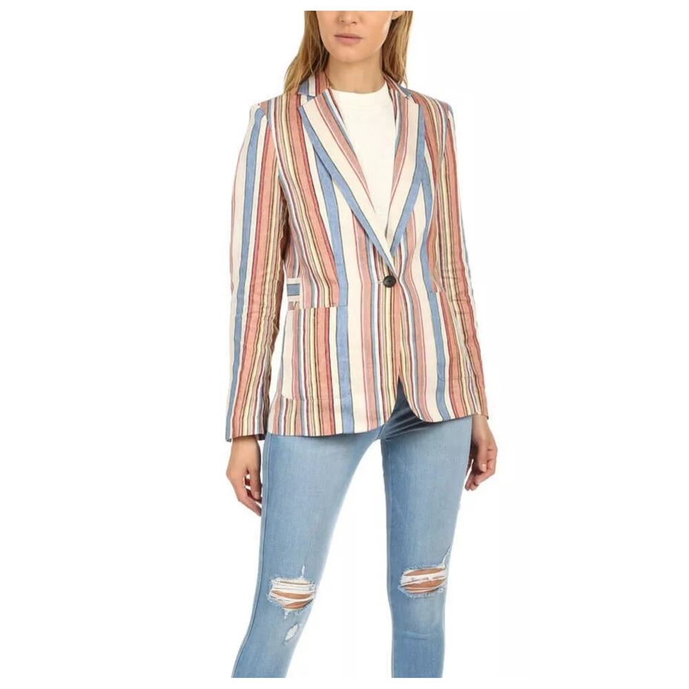 Frame Birkin Linen Single Button Blazer Multi Str… - image 3